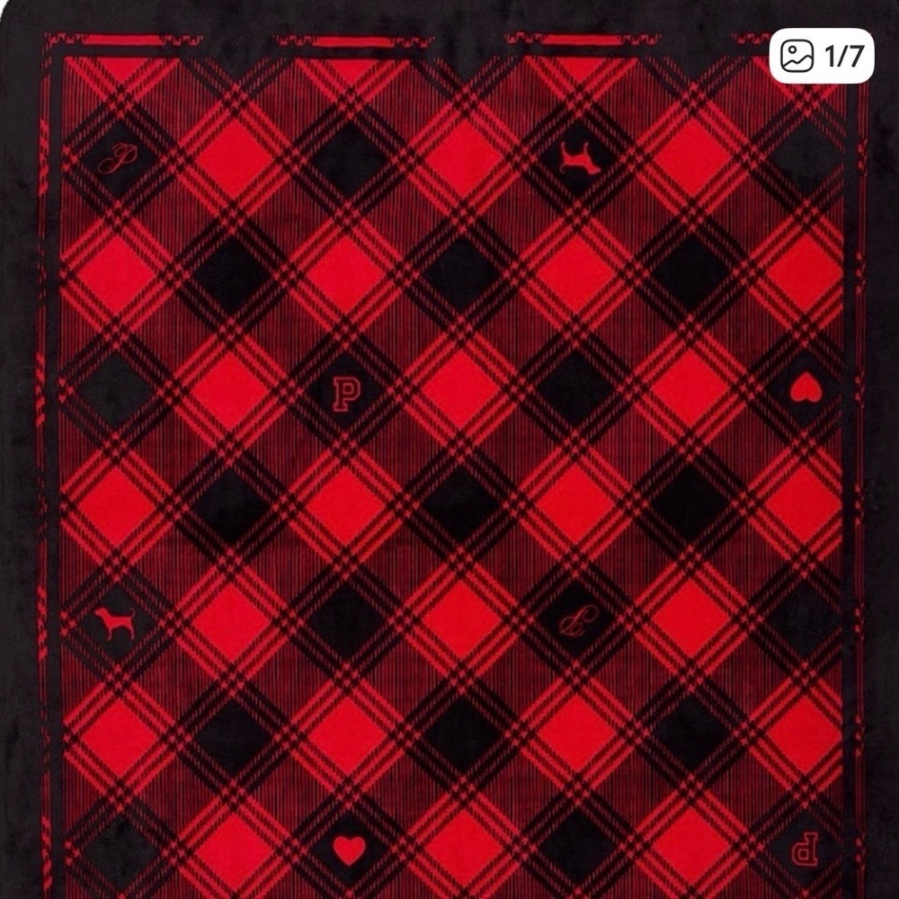 Victoria’s Secret Pink Red & Black Buffalo Plaid Sherpa Fleece Blanket 2025 New
